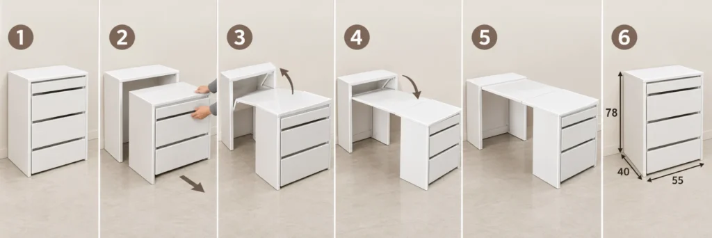 أبعاد المكتب القابل للطي مطوي: 55 عرض × 40 عمق × 78 ارتفاع CM